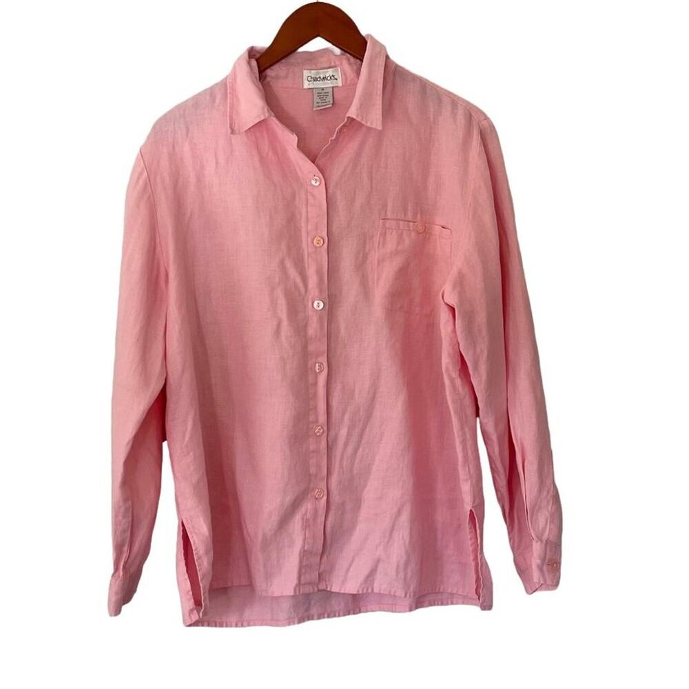 Chadwick's Pink Linen Long Sleeve Button Down Shirt, Minimalist, Sz 14